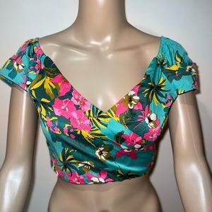 Express x Rocky Barnes Floral Wrap Cropped Top